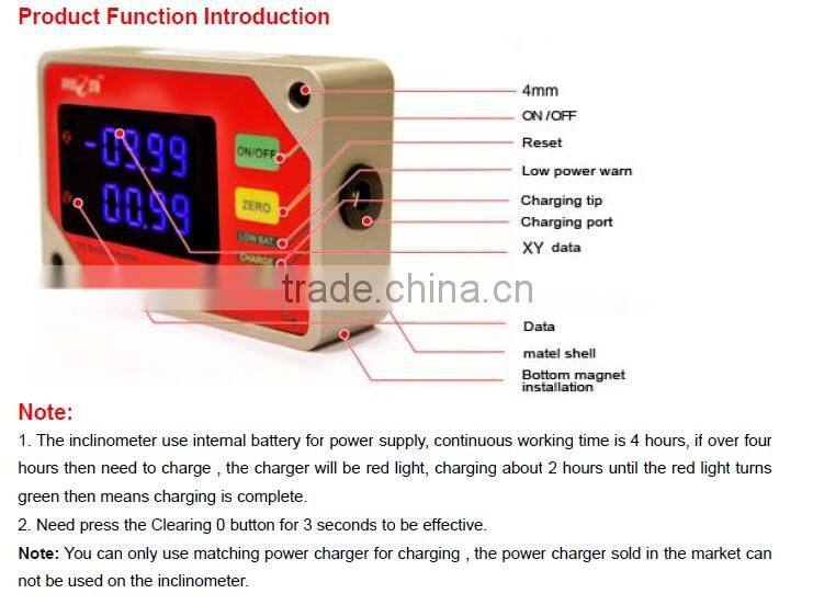 digital display inclinometer sensor, dual tilt sensor with "ZERO" setting ,resolution 0.01deg