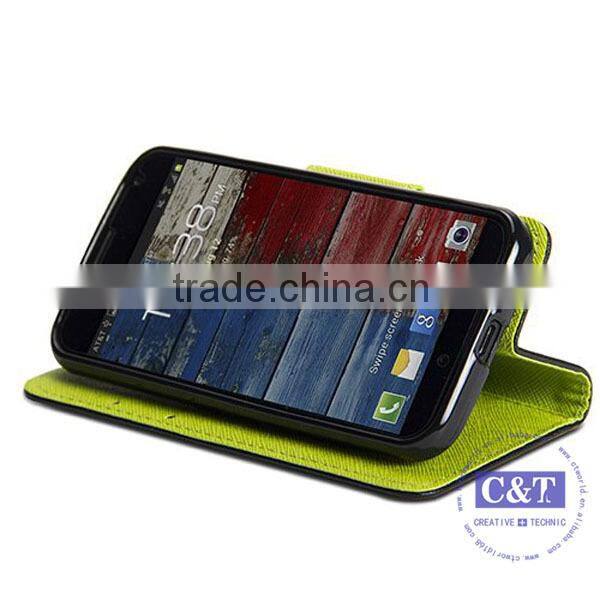 C&T Wallet Flip PU Folio Leather Cover Case Stand for Motorola Moto X