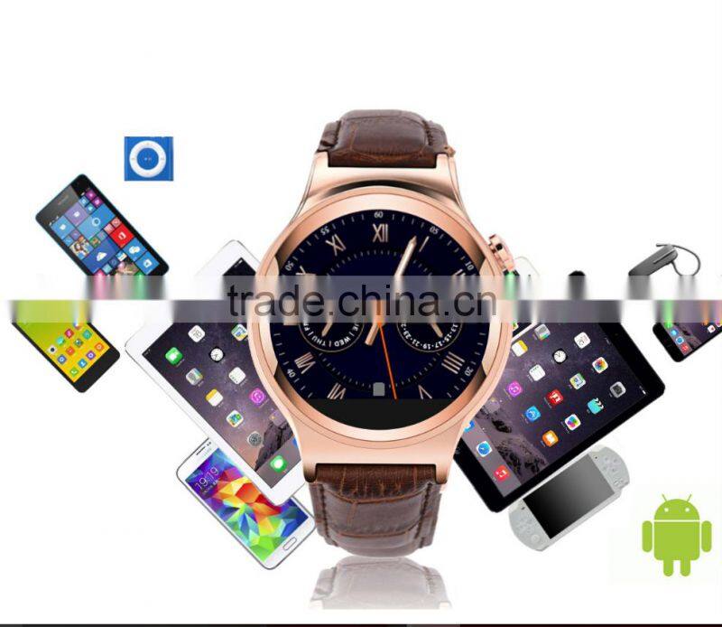 Smart Watch T3Swith Genuine Leather, phone Sync whatsApp, skype, MSN, wechat,SMS etc. between watch and Android/IOS phone