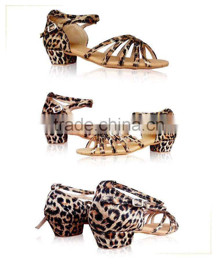 Plus size children dance shoes Leopard latin dancing shoes kids salsa Satin ballroom tango Latin Square dance shoes