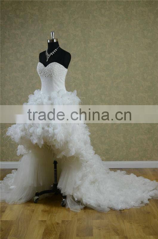 short skirt with more flowers and blossoms inlayed diamonds sleeveless wedding gowns