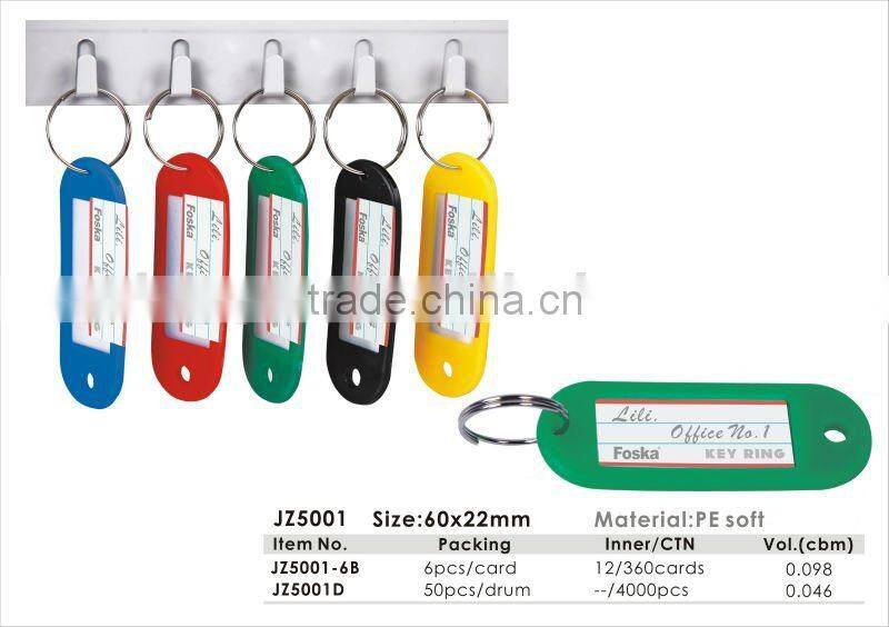 Good Quality Solid Color PP Hard with Name Card Key Ring/Key Tag