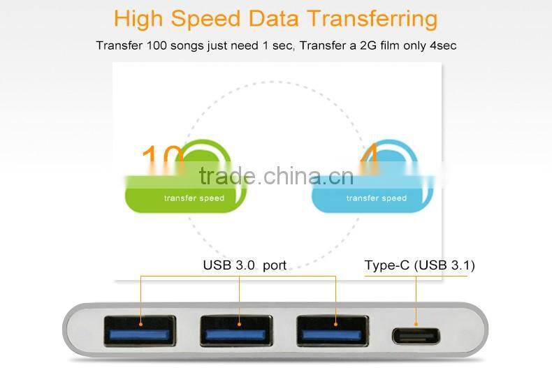 type c to usb hub adapter charging port USB 3.1 Type C HUB Male to Multiple 4 Type-A 3.0 Hub Adapter