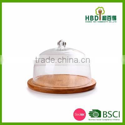 Environmental Kitchen Storage Bamboo Glass Cheese Dome set