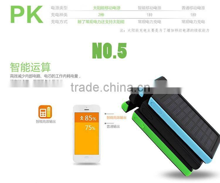 2016 Hot selling high capacity portable solar power bank/Smart phone 8000mah solar power bank
