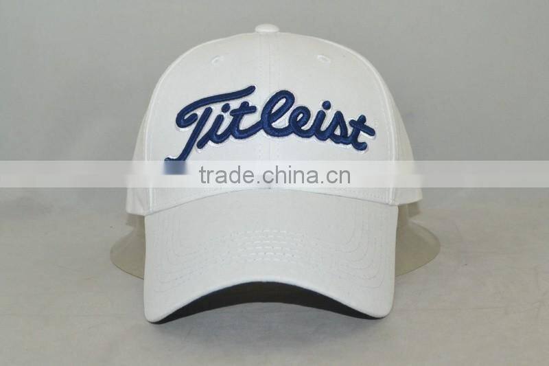 Professional custom 6 panel / 100% cotton/white/blue embroidery trademark/baseball cap