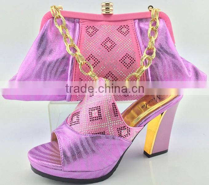 Soft leather bag and matching shoes women bag and shoes set for party