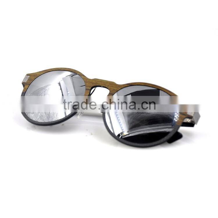 retro round wood and carbon fiber double materials sunglasses