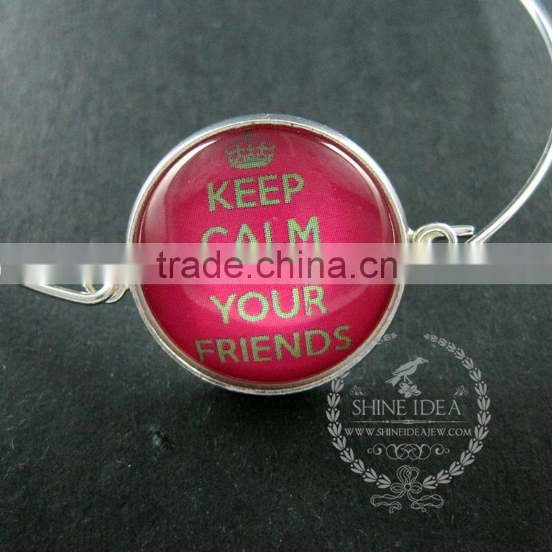 65mm diameter one end open keep calm series 1 candy color collage art cabochon silver wiring fashion bangle bracelet 6420002