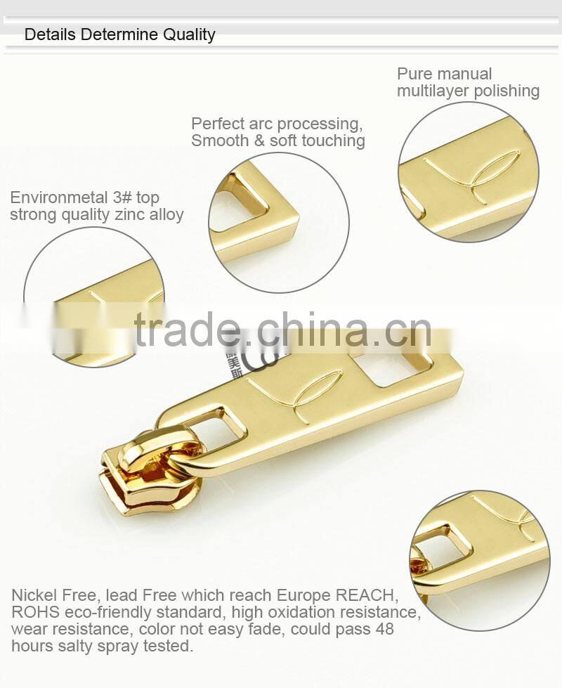 Colorful 45mm shiny light gold metal zipper puller design