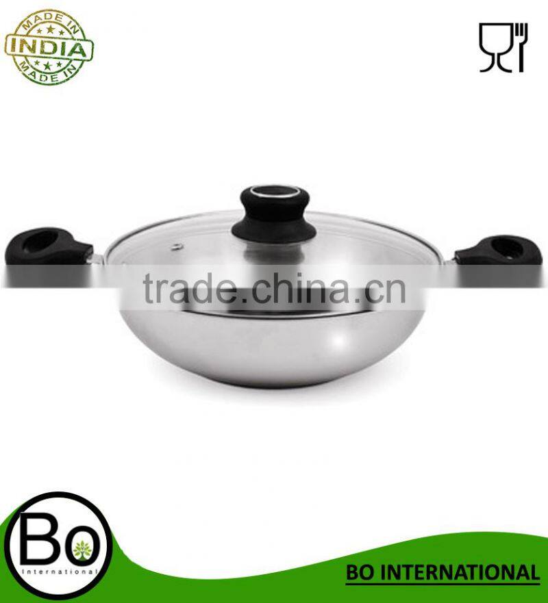 Stainless Steel Cookware Tri Ply with Glass Lid Kadhai 22,24,26cm