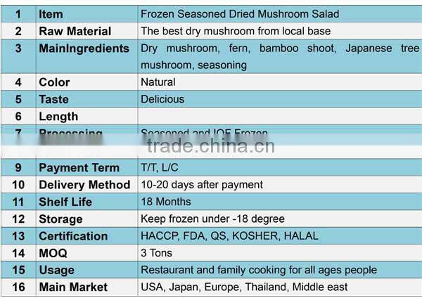 Frozen Seasoned Dried Mushroom Salad