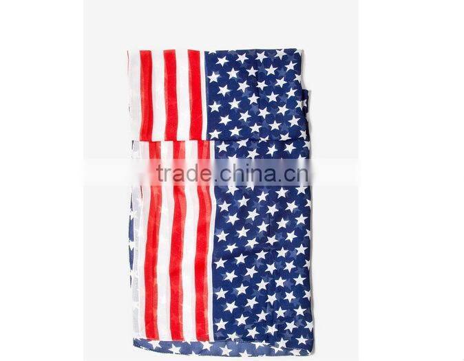 2014 New Fashion American Stars and Stripes Flag Fluffy Stylish Women Chiffon Scarf Wholesale
