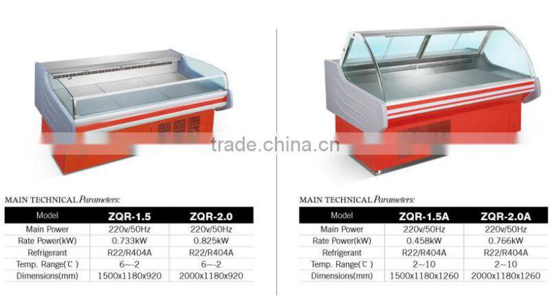 Fresh meat display curved glass meat showcase Deli case/supermarket refrigerator showcase/curved glass serve over cooler