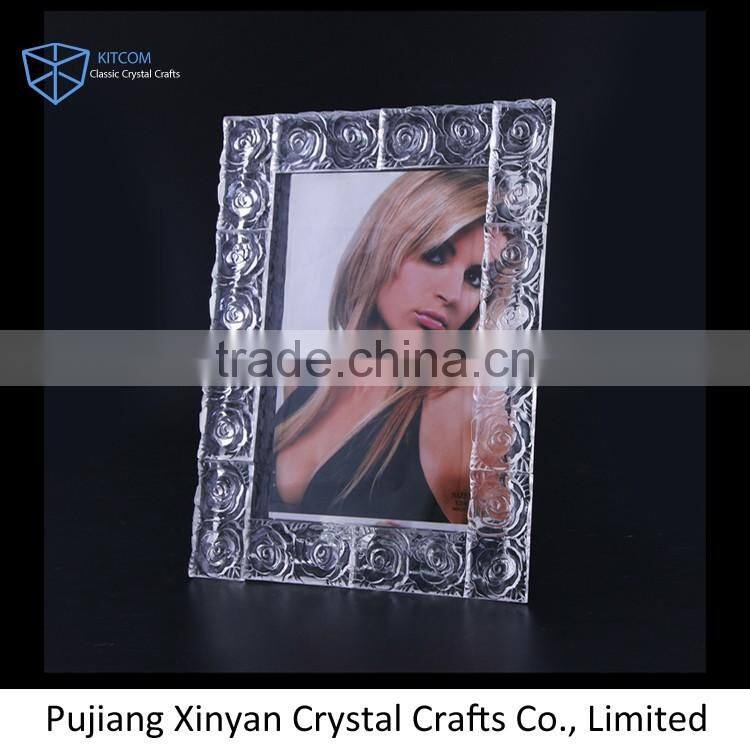 European style engraving rose crystal handmade photo frame CPF064