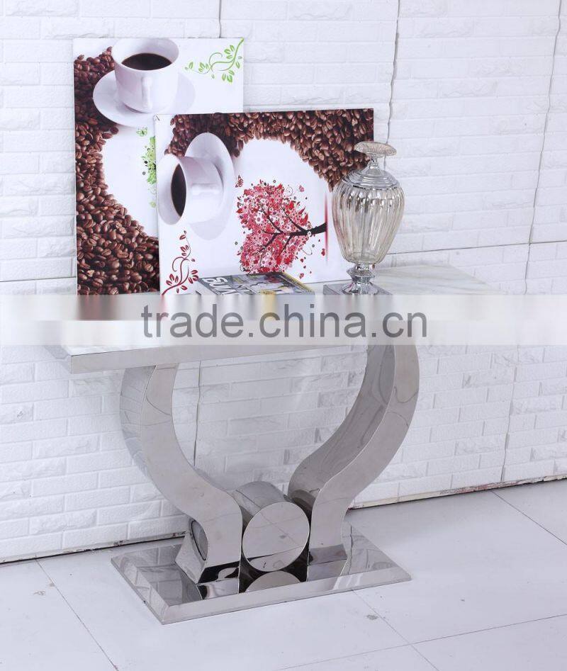 marble top console Table with Contemporary stainless steel base