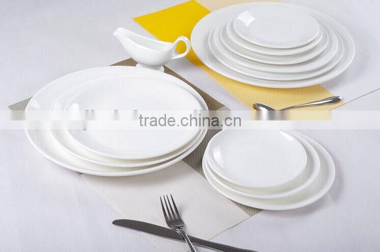 Dinnerware round white hotel porcelain plate, personalized porcelain plates, white porcelain soup plate for wedding