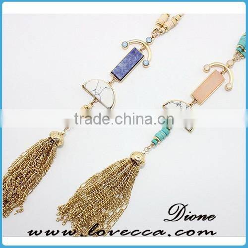 Fashion wholesale handmade gemstone long chain tassel charm necklace
