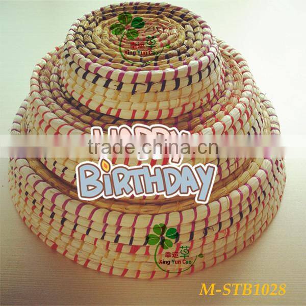 100% Natural cheap 3 piece set round seagrass basket & straw basket