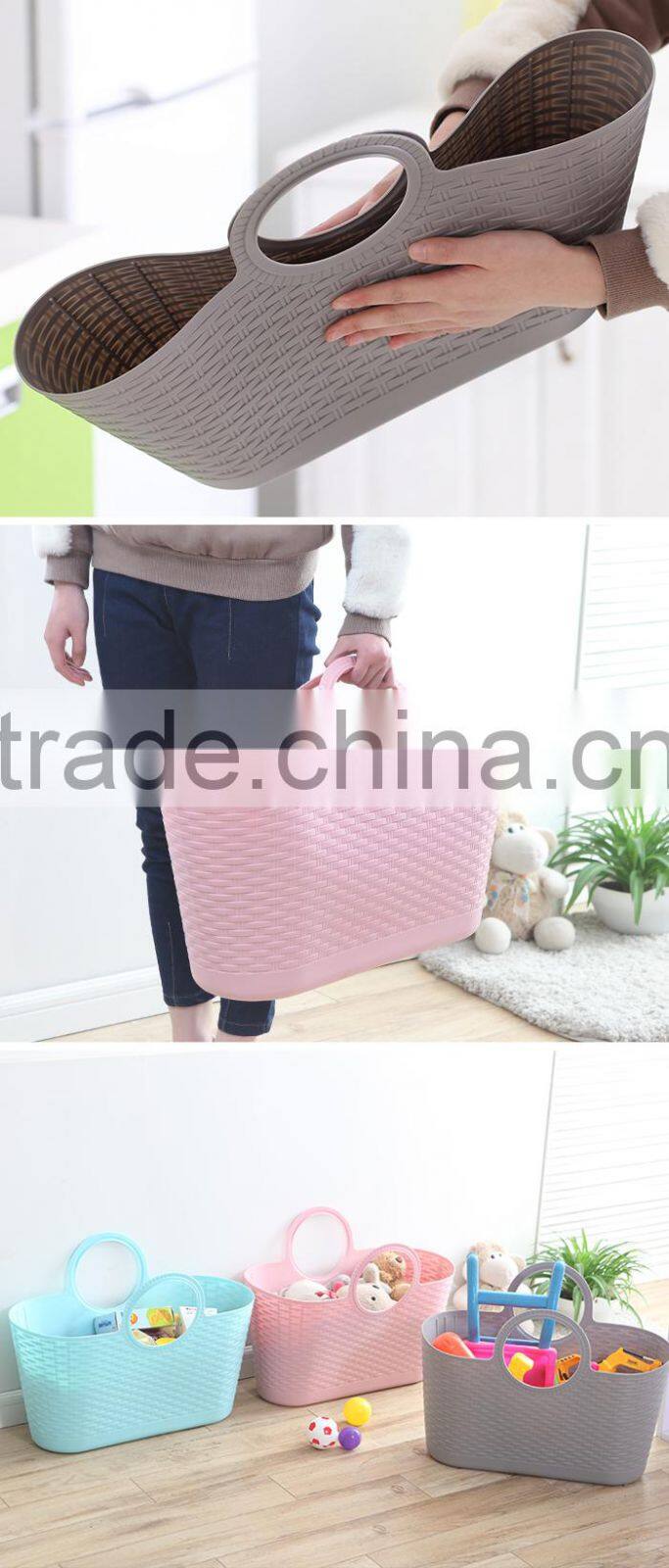 Eco-friendly Soft PE laundry basket handle plastic sundries storage basket