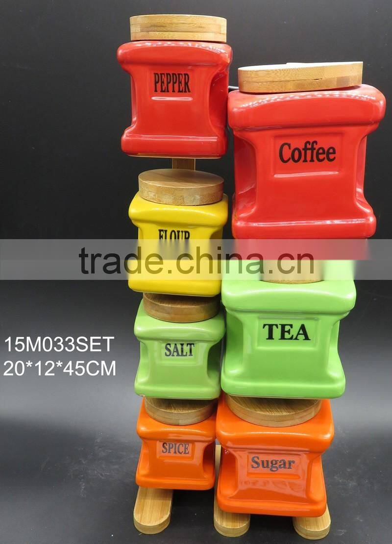 Screw Cap Sealing jar Green/Orange/Yellow Ceramic kitchen canisters