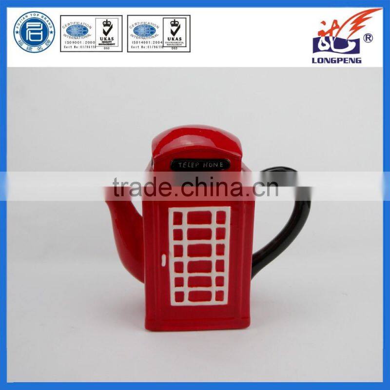 Hand Crafted Ceramic Red Glaze London Telephone Booth Teapot Wholesale