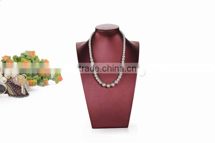 Red leather wood jewelry display neck stands