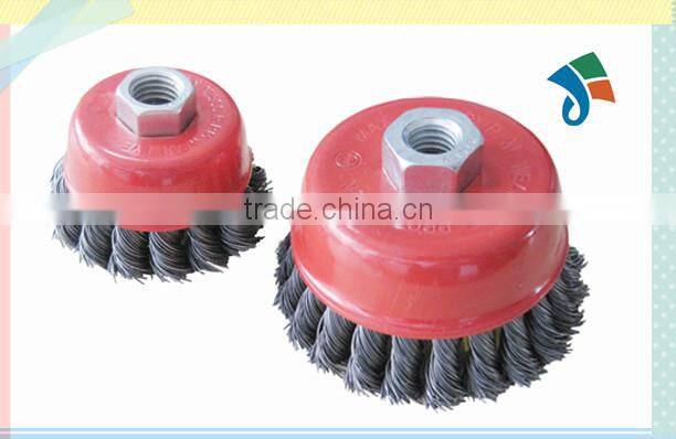 Knotted steel M14x2 thread round twist wire cup brushes