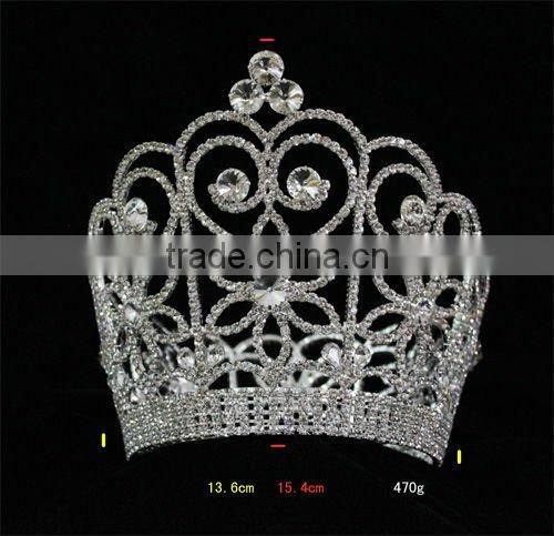 Fashion Crystal Silver plated Full Round princess crown for girls