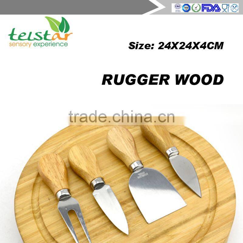 New design high quality rubber wood cheese board wood cheese board with 4knives set bamboo & wood products kitchenwares co tools