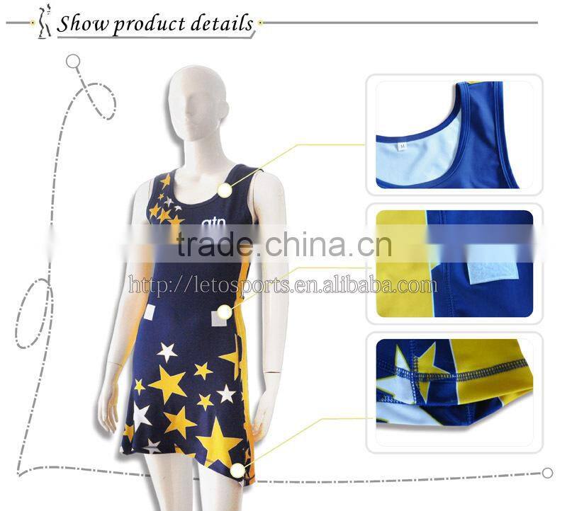 Custom design team sport women netball uniforms, netball dress