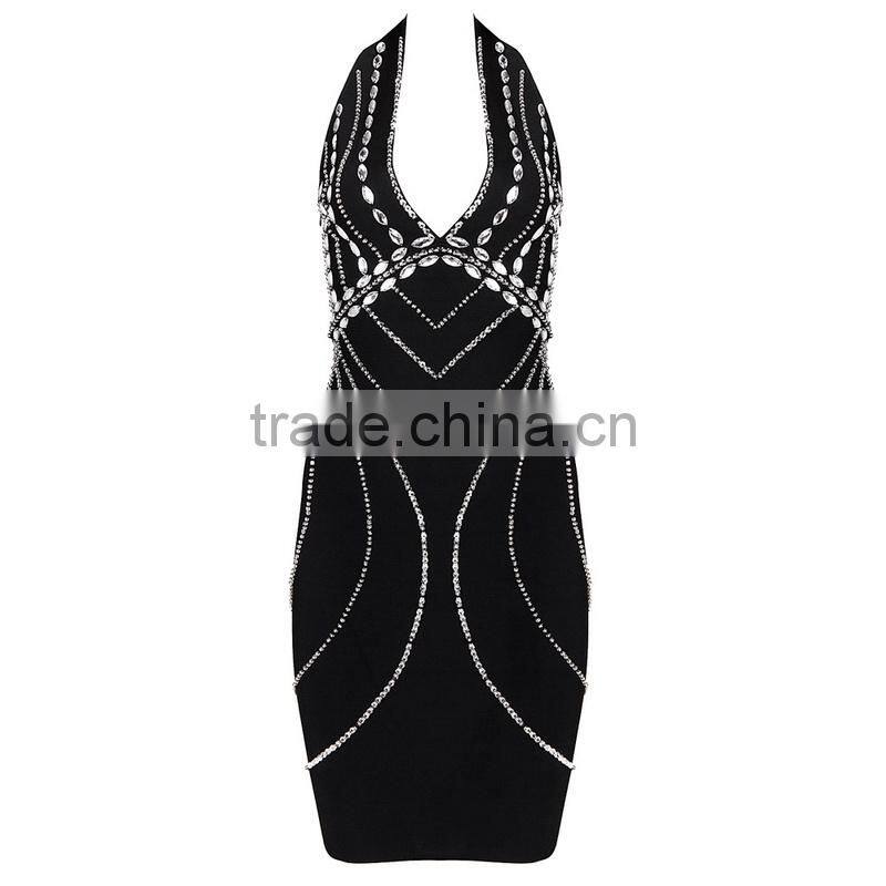 deep v-neck backless bandage dress