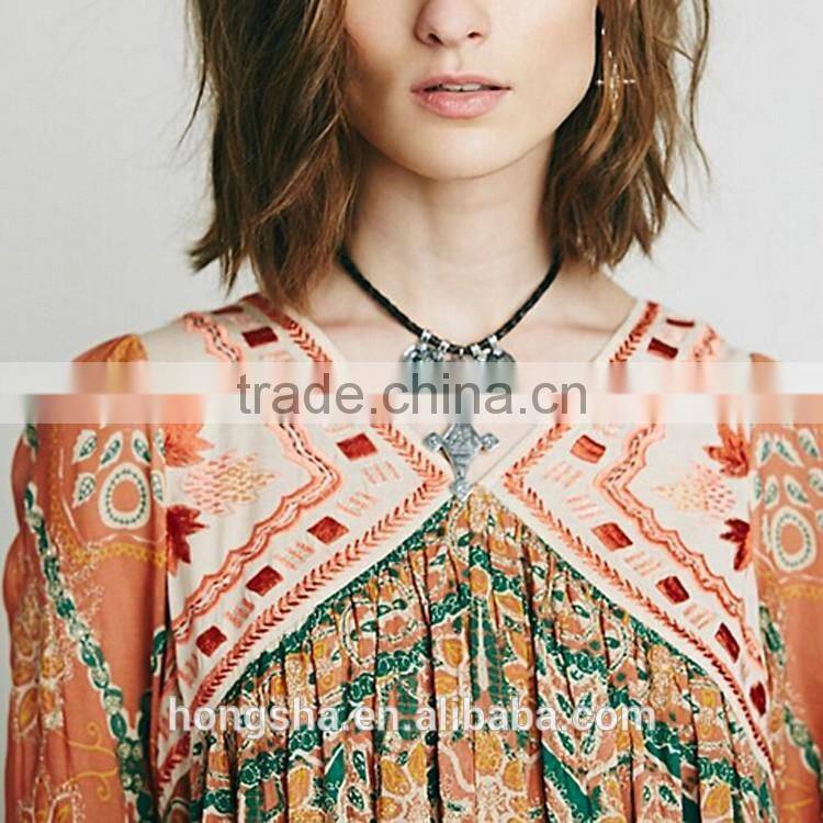 2016 New Burn-Out Ladies Long Csual Dresses Pictures Fashion Printed Vintage Dress HSd7295