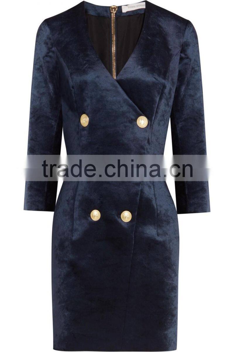 Classic Button Fastenings Double-Breasted Stretch-Velvet Mini Dress Women Blazer Design Names Of Ladies Dresses HSD5701