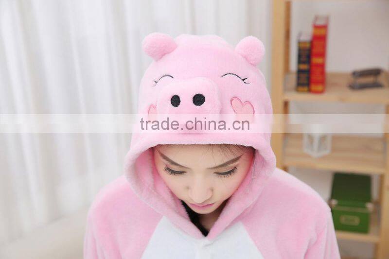 coral fleece cartoon adult animal jumpsuit animal pajamas jumpsuit pink pig design
