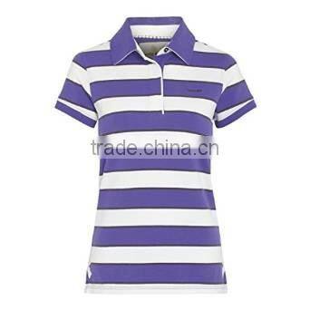White & blue stripe women's polo 100% cotton hot sale design womeb's polo tshirt
