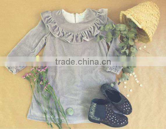 2017 new style long sleeve velour children boutique clothing kids wholesale fancy baby dress