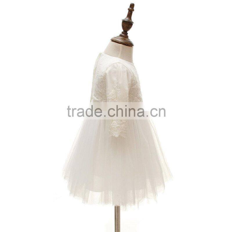 Wholesale Hot sale cheap summer dress 2017 baby clothing lace kids white long sleeve tulle flower girl dress