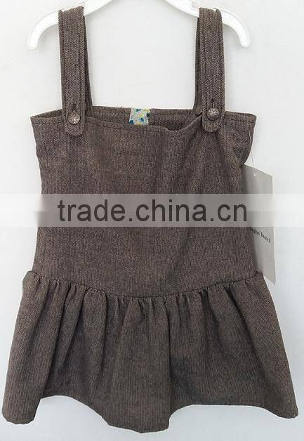 cool baby girls coffee color leisure woven printed lining dress for Autumn