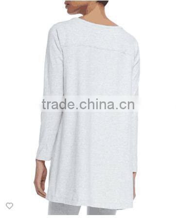 Scoop neckline longline women's tees/Hem falls to upper thigh Loose fit t shirt for ladies