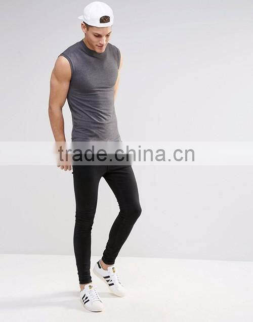 Custom charcoal turtleneck sleeveless muscle t-shirts, sports tank tops men OEM