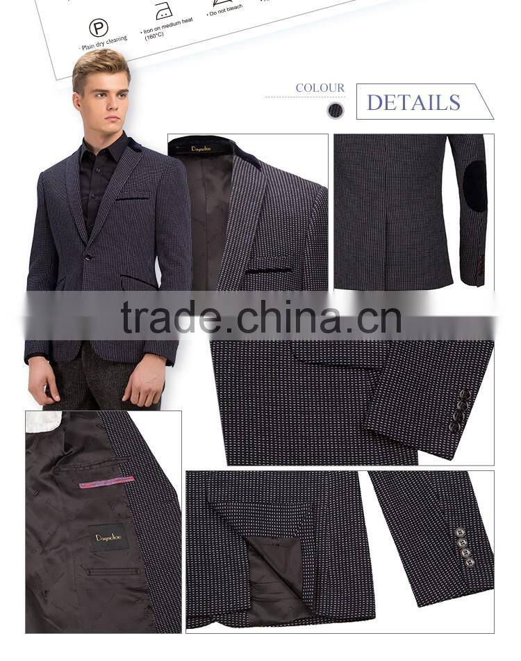 Men Blazer 2016 New arrival One button Blazer men casual slim fit knitted jacket men Black Elbow patches suits blazer