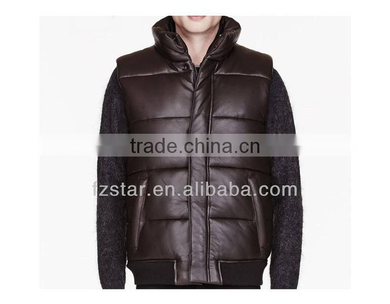 AB1303 men high quality stand collar quilted leather vest