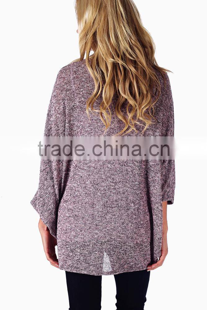 PINK HEATHERED DOLMAN SLEEVE KNIT MATERNITY CARDIGAN