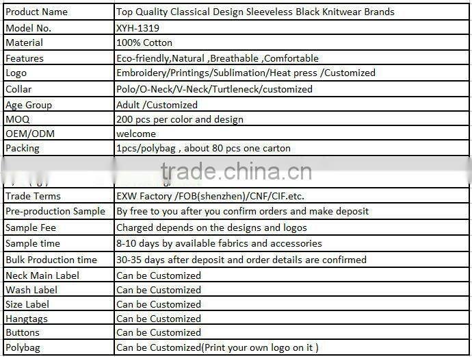 Top Quality Classical Design Sleeveless Black Knitwear Brands