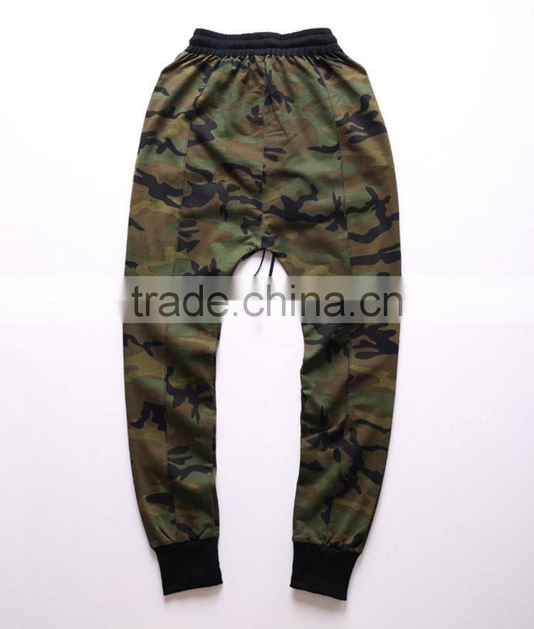 mens fashion camo/camouflage military jogger pants with leather drawstring