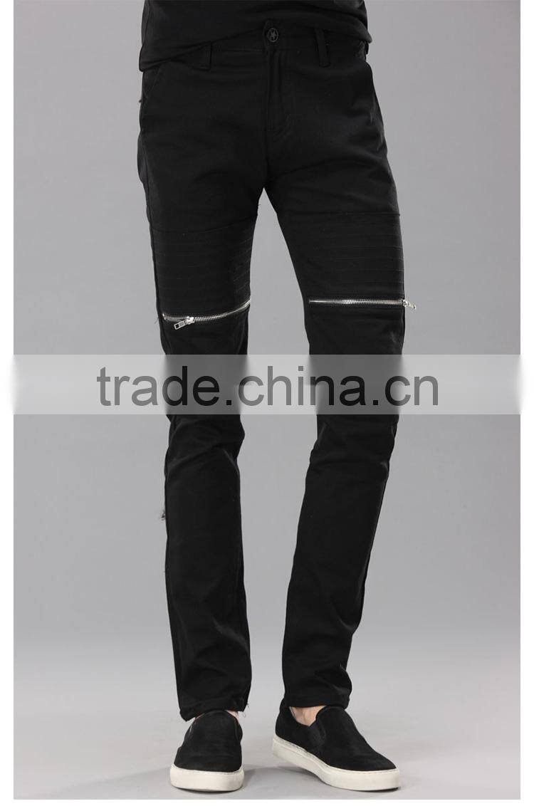 100% cotton long pants with zipper/black fashionable pants for men P-23