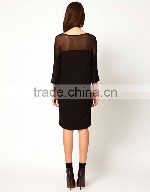 Sheer Panel Jersey Dress
