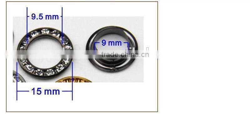 3 colors 15mm round metal brass rhinestone eyelets crystal diamond grommets glass eyelets RE-15mm-001