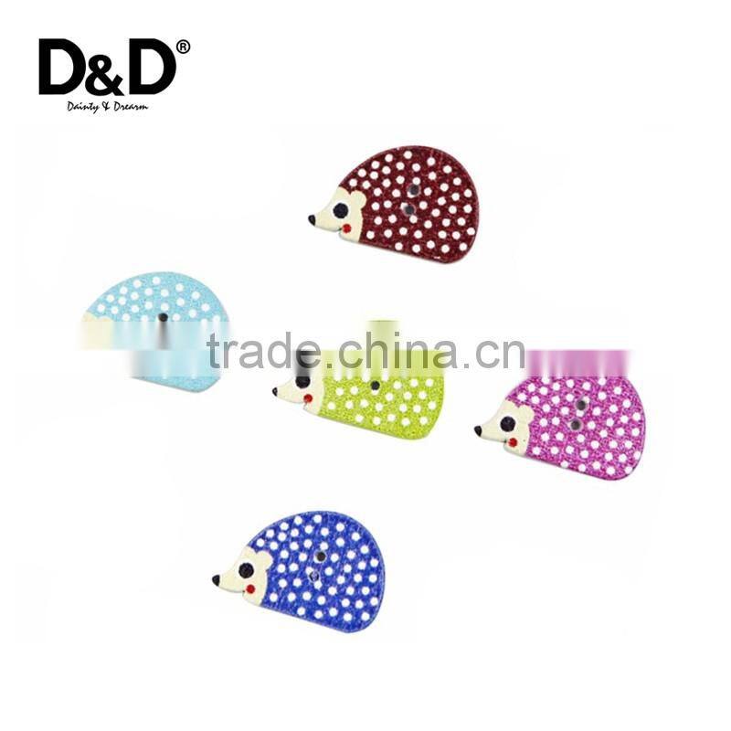 D&D 2017 New 15Pcs/Lot Colorful Hedgehog-Shaped Wooden Buttons 2-Holes Sewing Button Scrapbooking DIY Craft